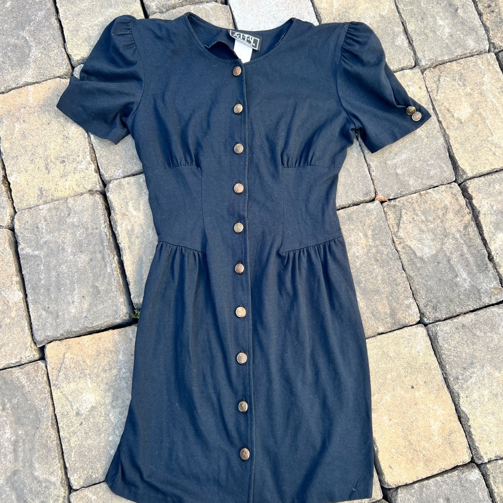 CITY TRIANGLES 90’s 90s Vintage Cotton Black Button-Down Mini Dress S